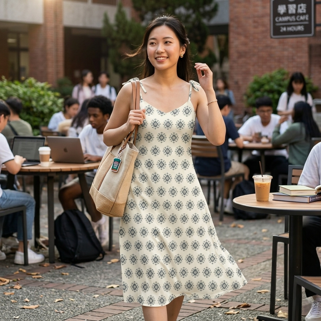 HUMANCHIC Diamond Folk Tie-Strap Midi Dress — Women