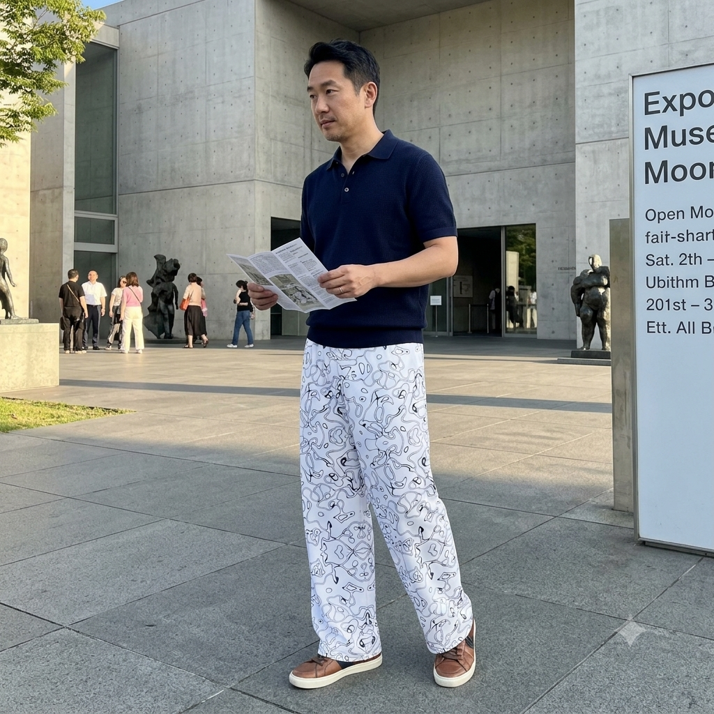 HUMANCHIC Waves Wide-Leg Pants — Men · White