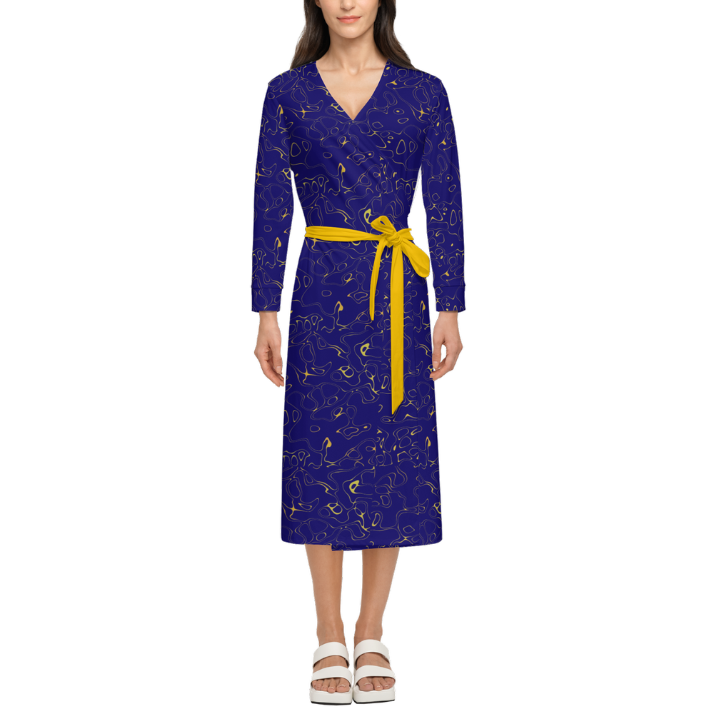 Humanchic Wave dress Wrap Dress - Navy/Gold