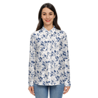 Flower Women's Classic Long Sleeve Button-Up Shirt Silky-Blue