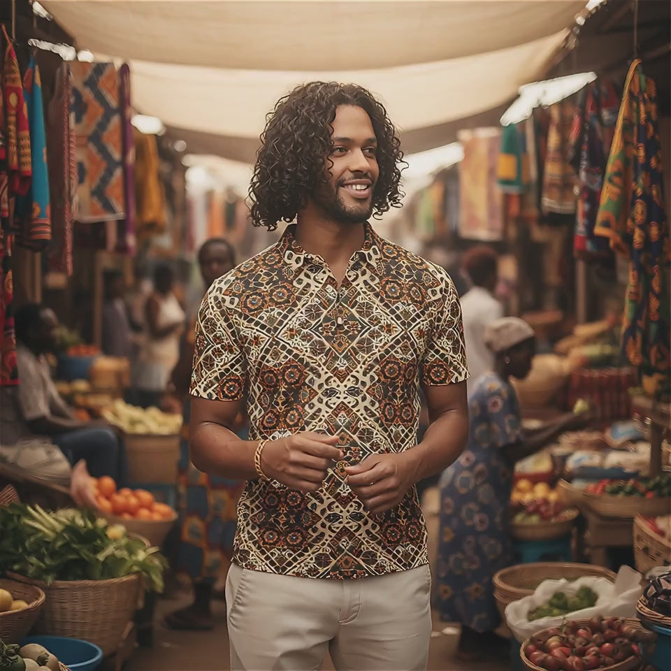 Polo cintré HUMANCHIC Atelier Everyday Afrik — Homme (Marron)
